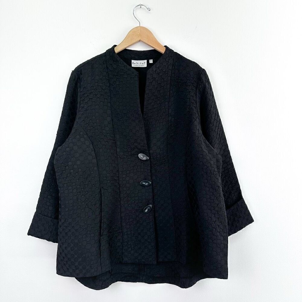 Habitat Clothes to Live In Women’s Black Jacquard 3 Oblong Button Closure Jacket